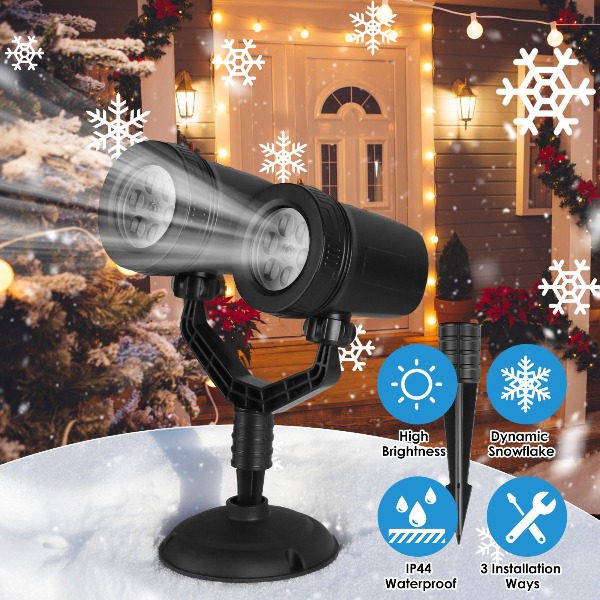 Xmas Outdoor Lighting Decorations - Christmas Snowflake Projector Light Dual-Head LED