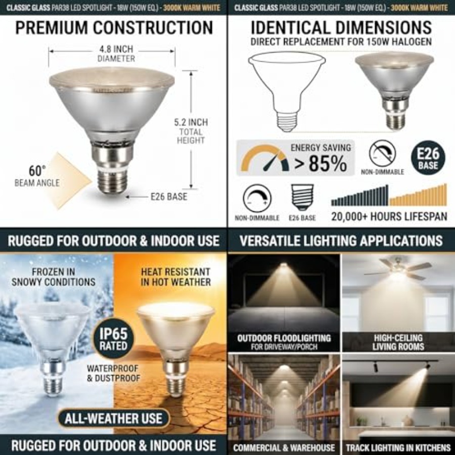 Glass Reflector PAR38 LED Bulb - Led Flood Light ulasan dan harga