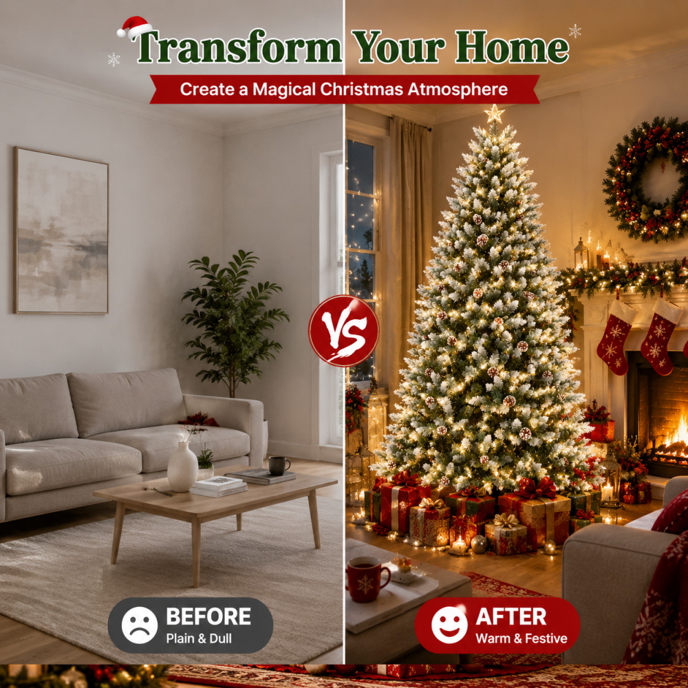 Pre-Lit Flocked Artificial Chr - Xmas Outdoor Lighting Decorations ulasan dan harga