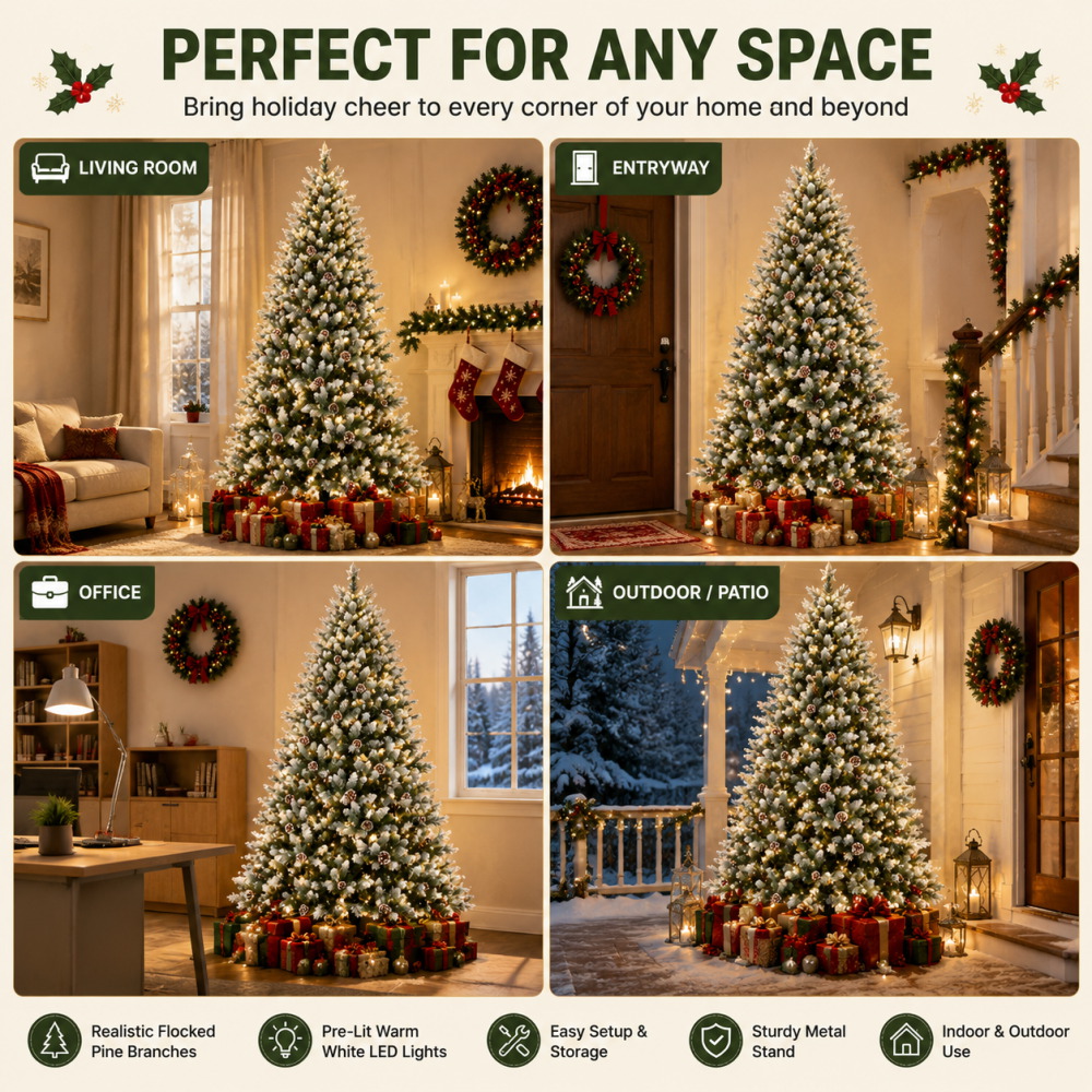 Pre-Lit Flocked Artificial Chr - Xmas Outdoor Lighting Decorations ulasan dan harga