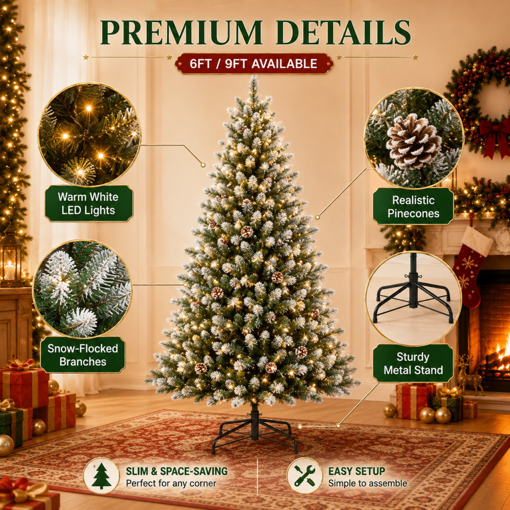Pre-Lit Flocked Artificial Chr - Xmas Outdoor Lighting Decorations ulasan dan harga