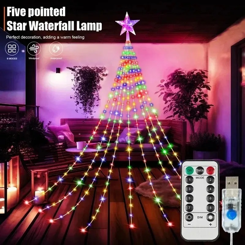 USB Powered 200LED Star Waterf - Xmas Outdoor Lighting Decorations ulasan dan harga